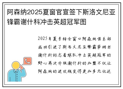 阿森纳2025夏窗官宣签下斯洛文尼亚锋霸谢什科冲击英超冠军图 阿森纳2025夏窗官宣签下斯洛文尼亚锋霸谢什科冲击英超冠军图