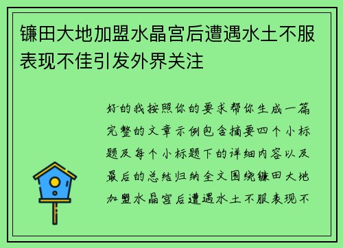镰田大地加盟水晶宫后遭遇水土不服表现不佳引发外界关注 镰田大地加盟水晶宫后遭遇水土不服表现不佳引发外界关注